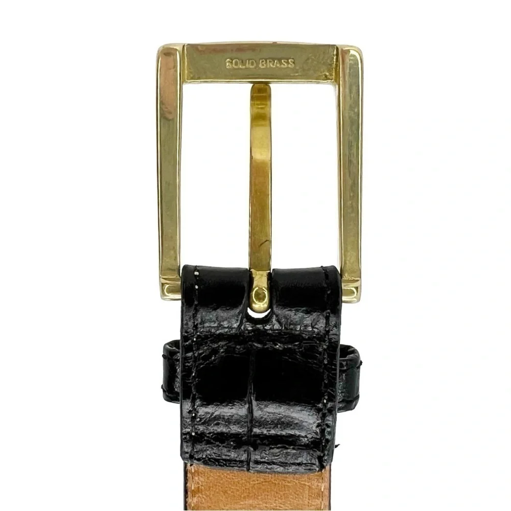 Martin Dingman Men’s Alligator Belt Size 32” Black Strap Brass Buckle 80cm EUC